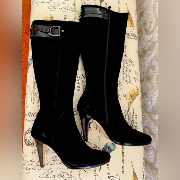 Cole Haan Shoes - NWT Cole Haan & Nike Black Suede/Patent Leather Hi-Heel Tall Boots Buckle Zip 10